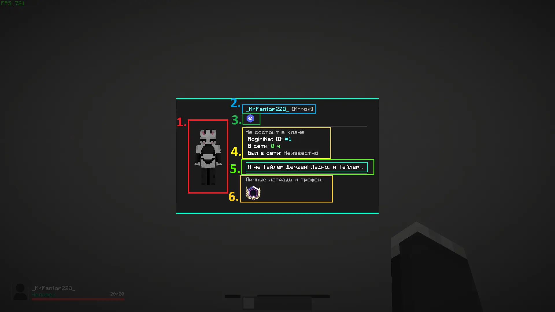 Детальный интерфейс профиля игрока в Tactical Zone